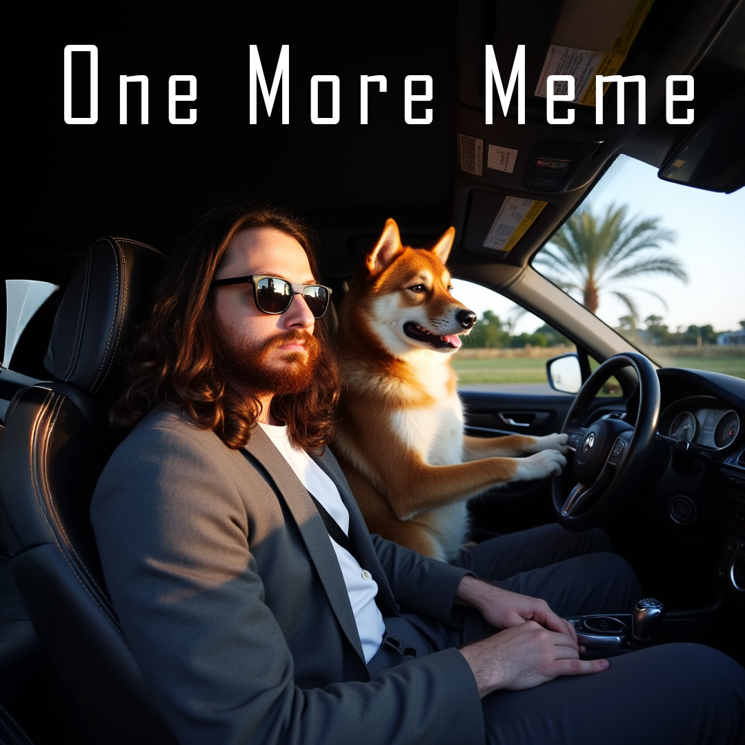 Rito sits in the passenger seat as a Shiba Inu drives, with a caption overhead: 'One More Meme'